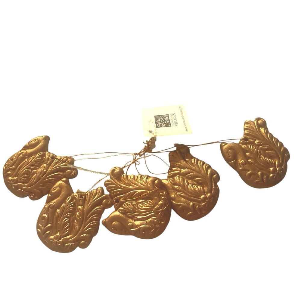 NWT- Ten Thousand Villages Christmas Ornaments Gold Swans set of‎ 5